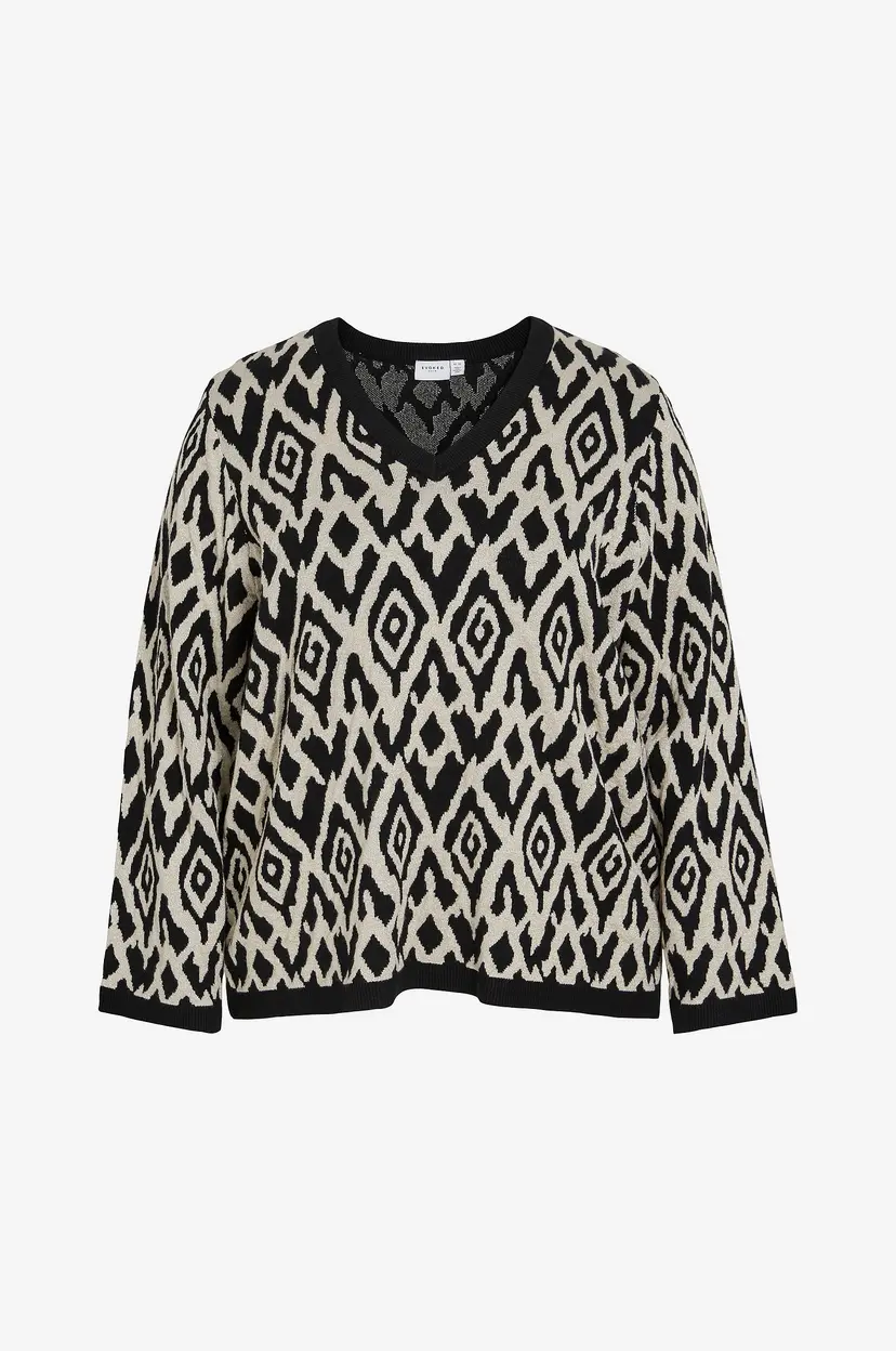 Evoked Vila Genser viJefra V-neck L/S Jacquard Knit - Beige