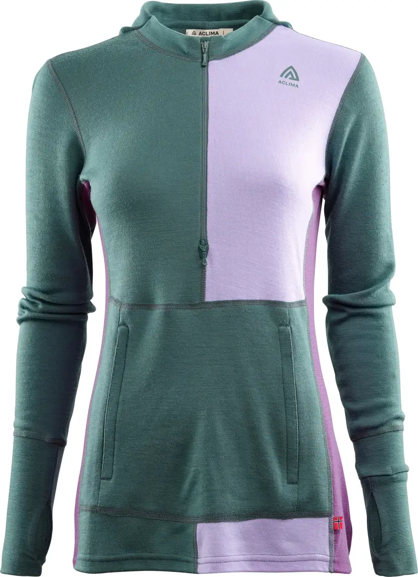 Aclima Aclima WarmWool Hoodsweater with Zip Woman North Atlantic/Purple Rose/Sunset Purple