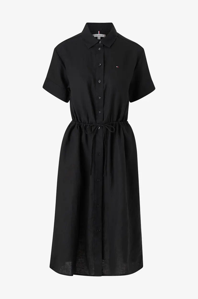 Tommy Hilfiger Kjole i lin Linen SS Midi Shirt Dress - Svart