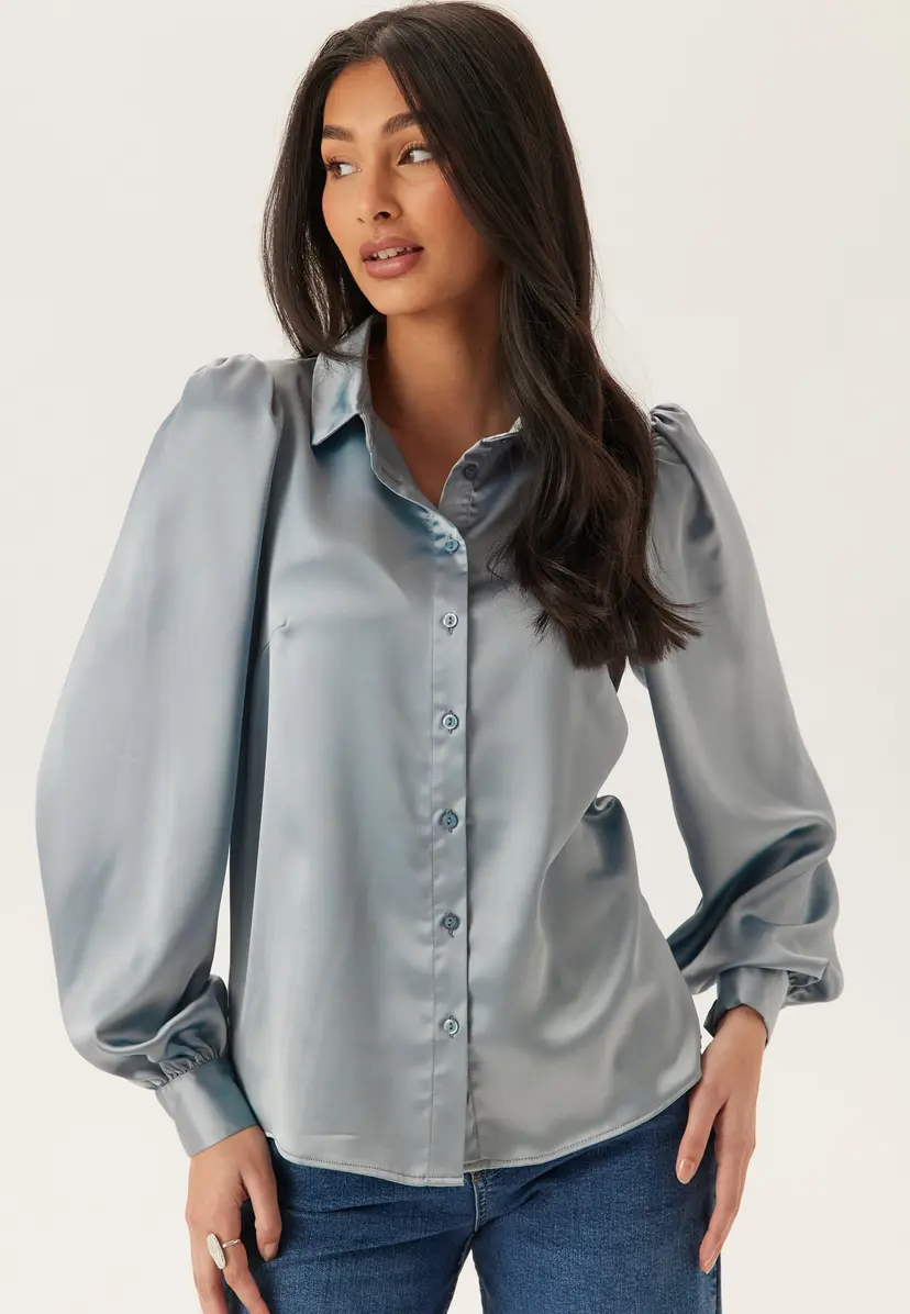 Bubbleroom Puff Sleeve Satin Shirt