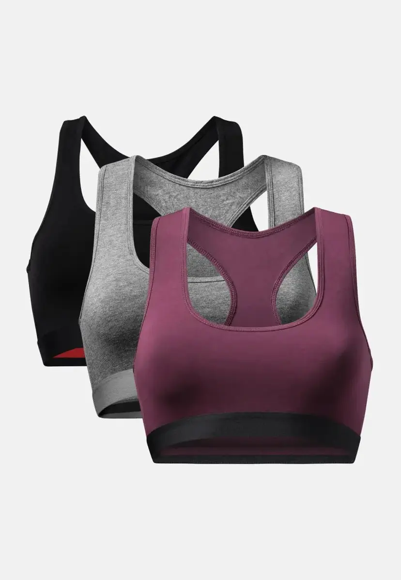 DANISH ENDURANCE DANISH ENDURANCE Organic Cotton Bralette, Sort | Mørkegrå | Vin Rød, M