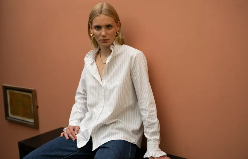 The Shirt Company CATALINA SHIRT - Light Beige Stripe, Cotton Linen