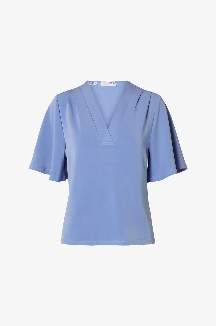 Selected Women Topp slfTenny SS V-neck Top - Blå