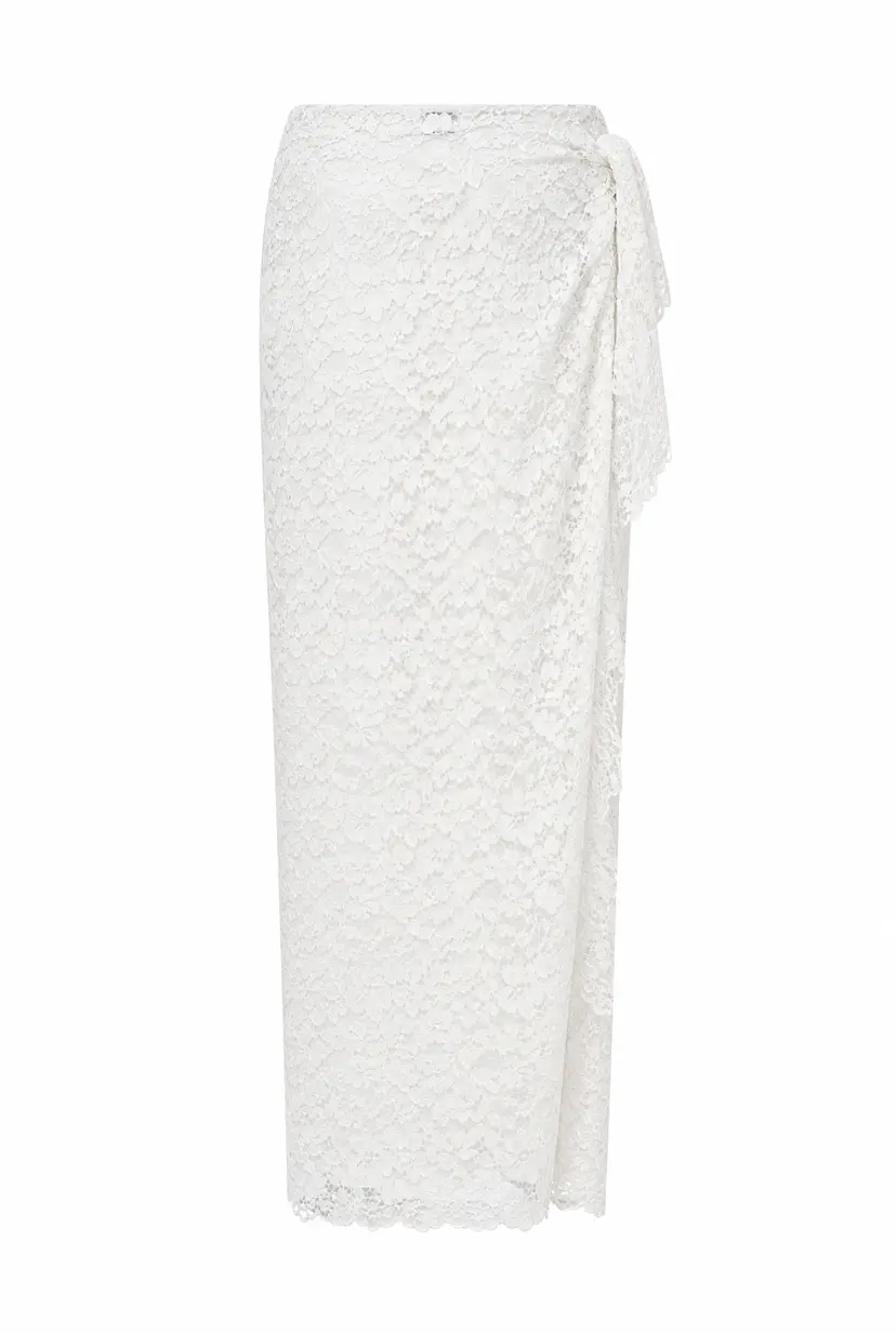 MURLONG CRES Helena Wrap Tie Lace Skirt White, XS-S
