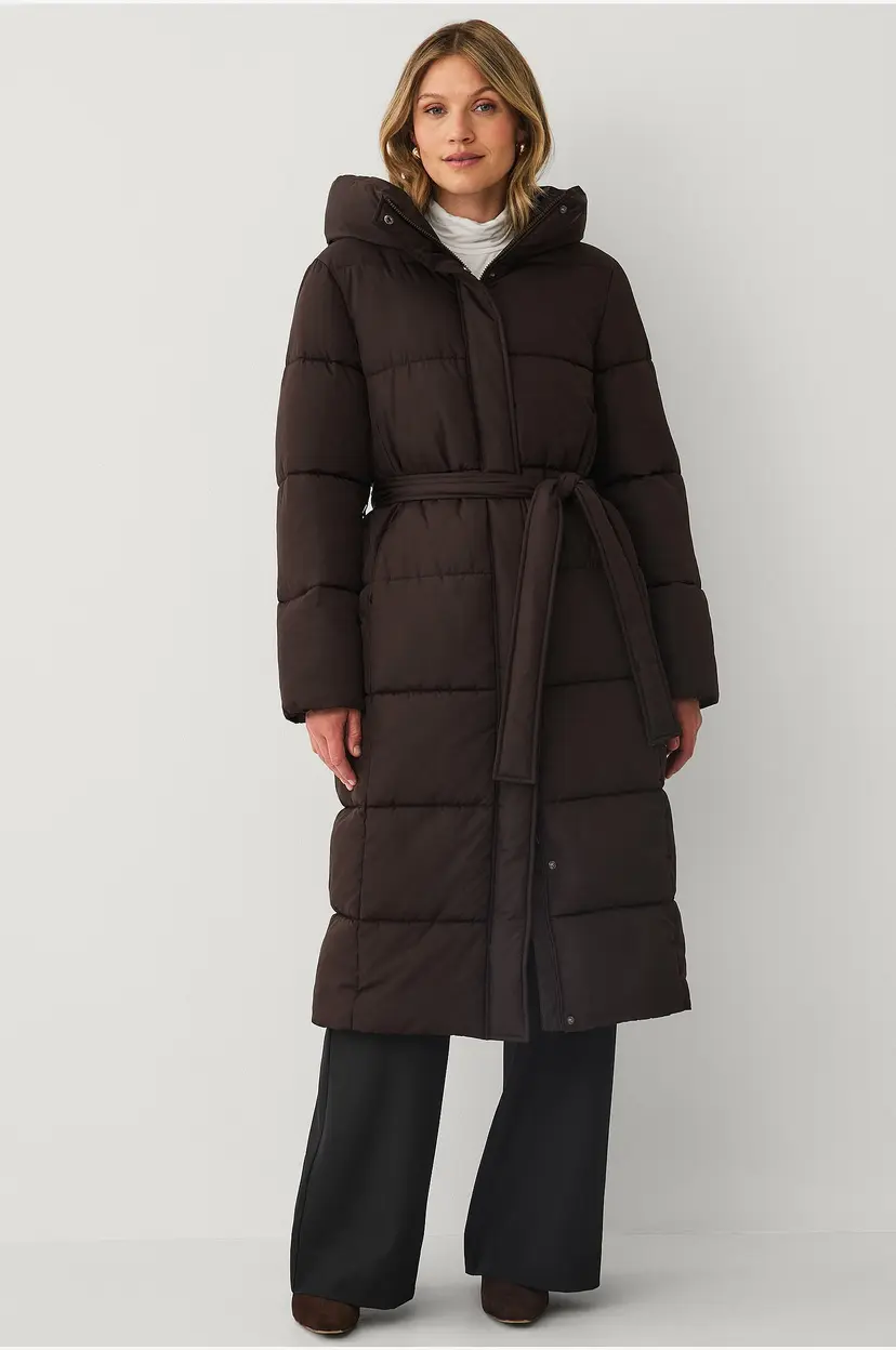Ellos Collection Polstret frakk med bindebelte - Brun