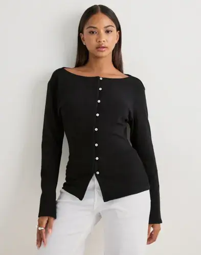 Nelly Nelly - Svart - Waist Button Cardigan