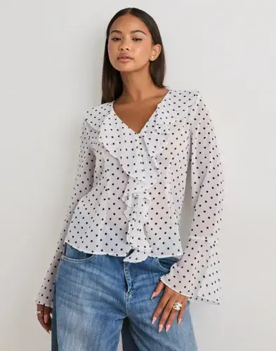 Vero Moda Vero Moda - Hvit - Vmwillow Ls Frill Top Wvn Lcs