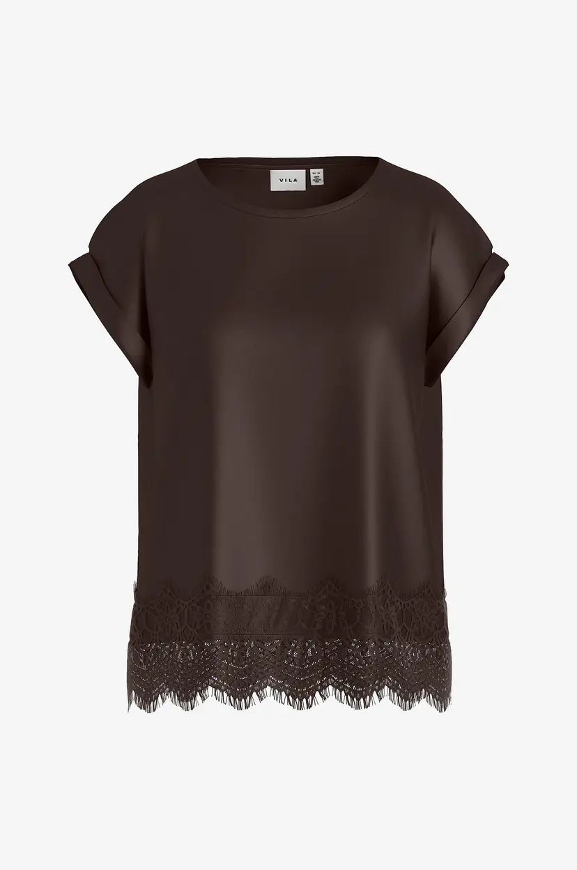Vila Bluse viEllette S/S Full Satin Lace - Brun