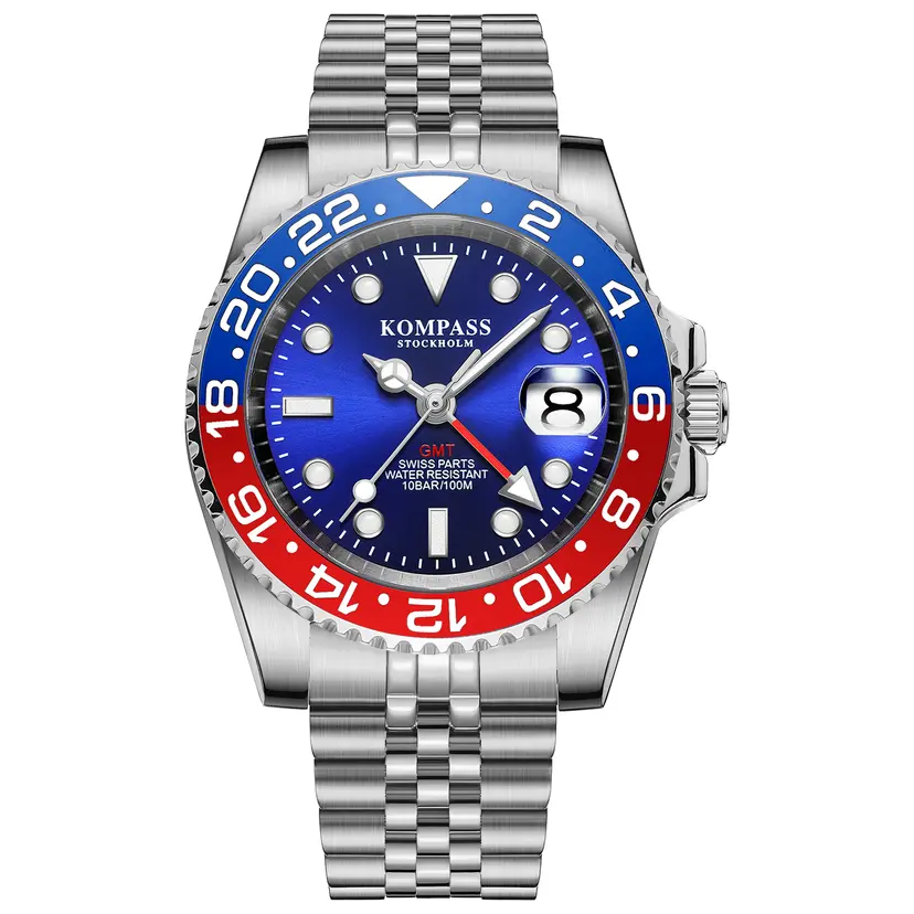 Kompass Stockholm Kompass GMT-Professional Jubilee Sapphire Steel Blue Red