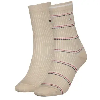 Tommy Hilfiger Tommy Hilfiger Strømper 2P Coastal Stripe Tencel Socks Beige Str 35/38