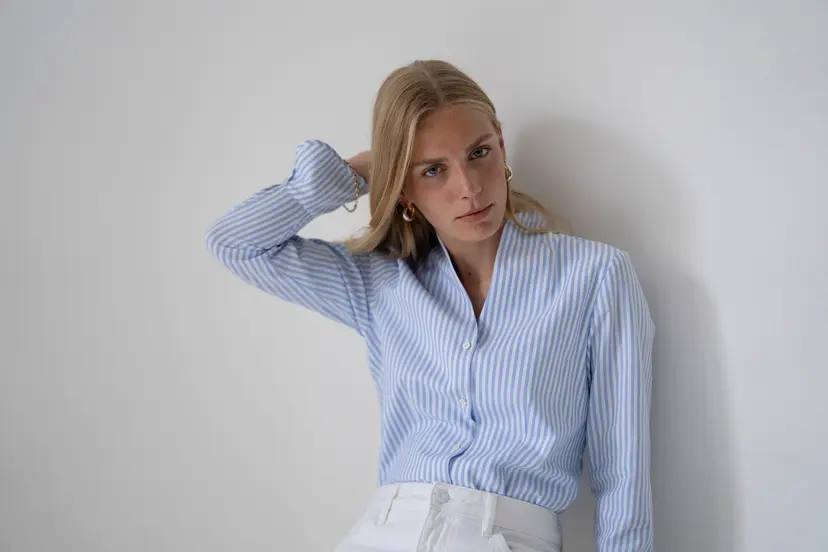 The Shirt Company ARIA SHIRT - THE TULIP - Blue Stripe, Cotton Oxford
