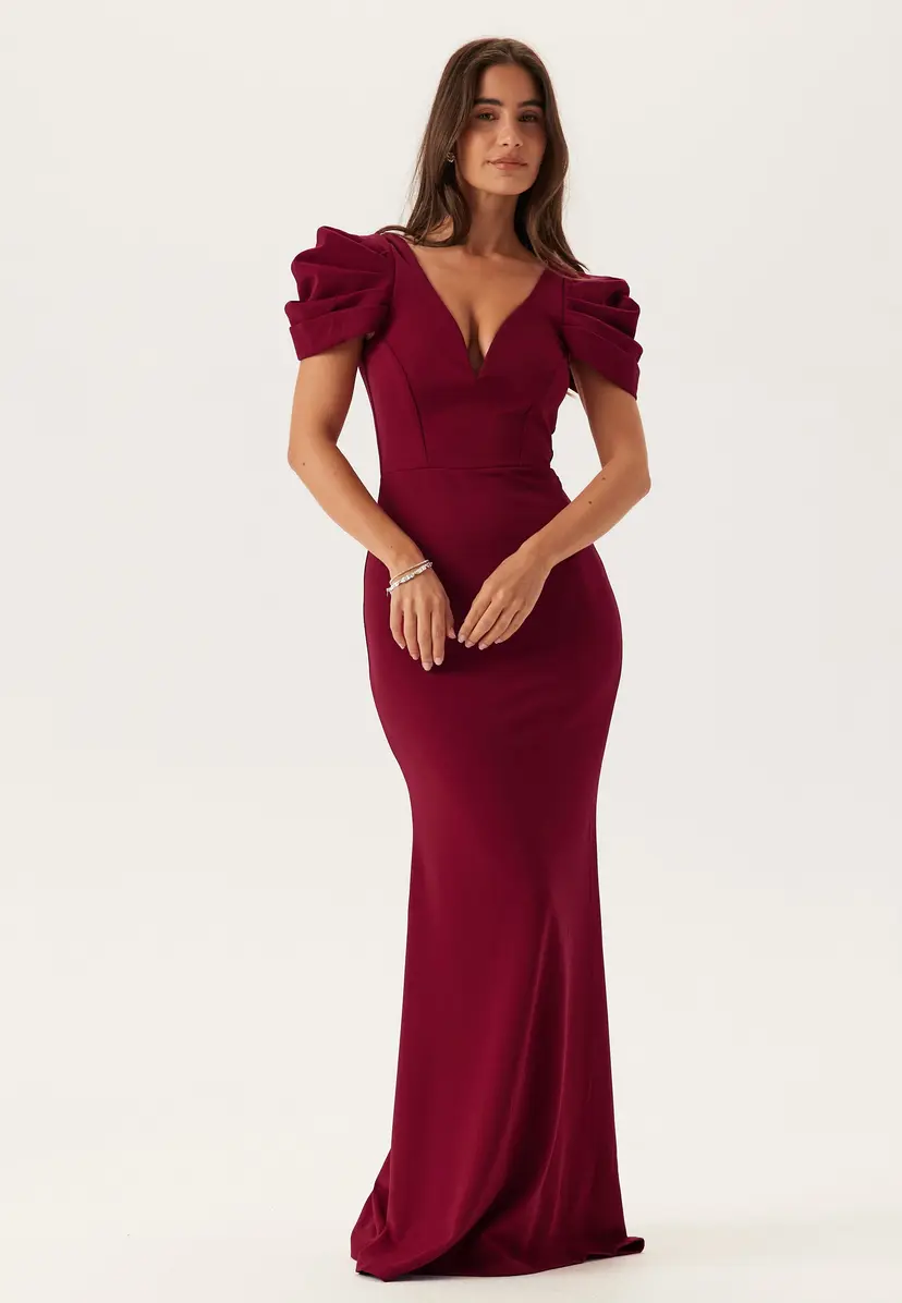 Goddiva Pleated Sleeve Maxi Dress