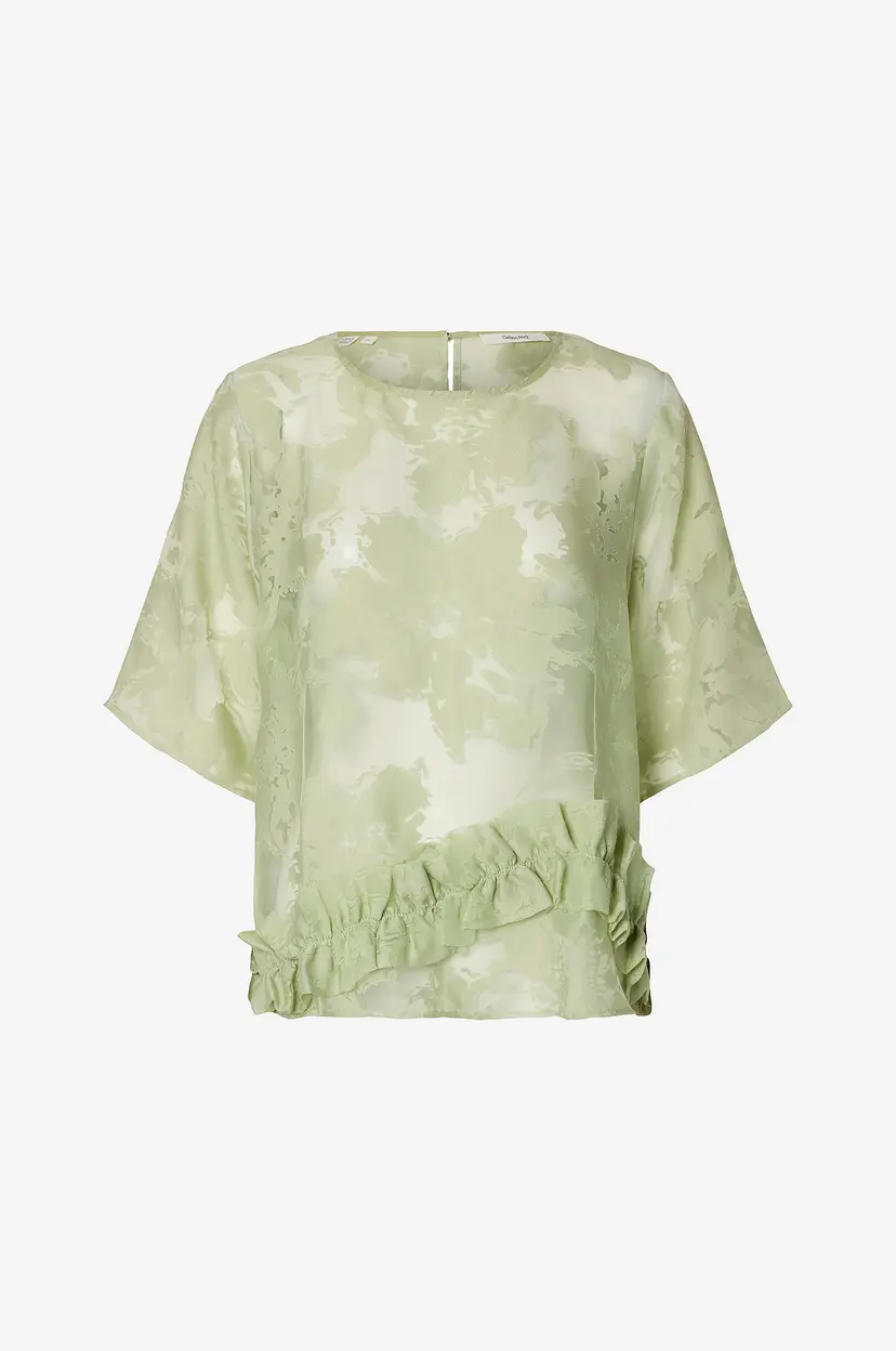 Selected Women Bluse slfLina Relaxed 2/4 Ruffle B - Grønn