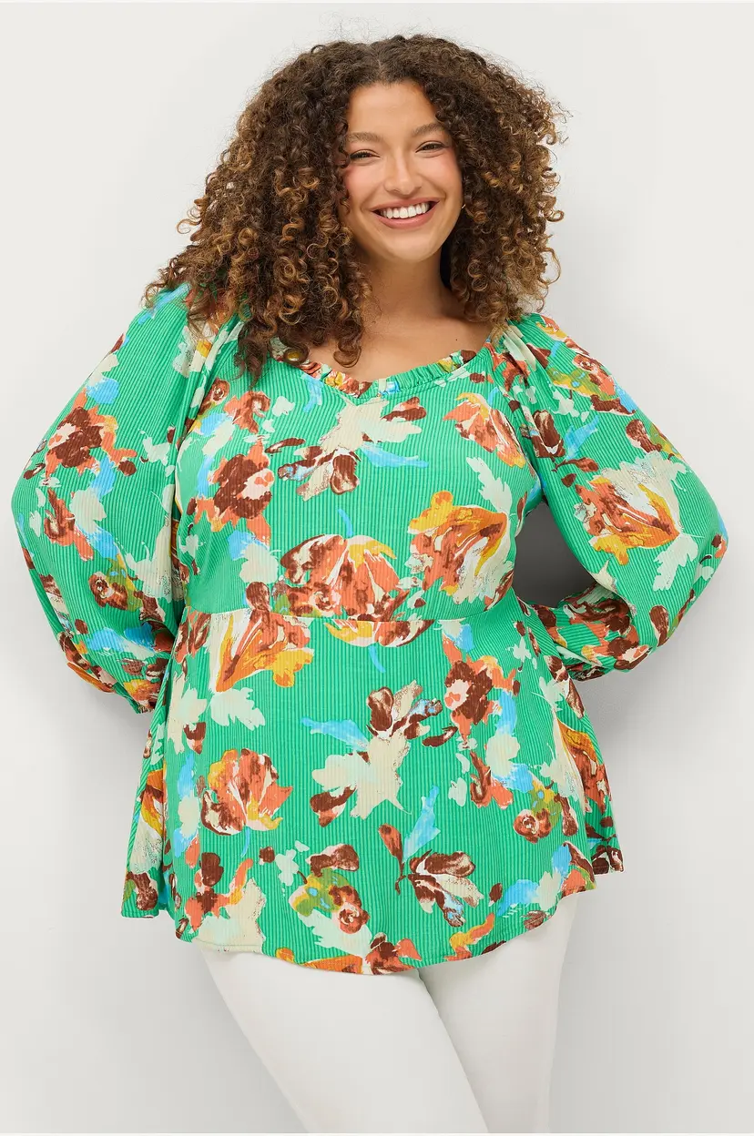 Zizzi Bluse mMiya 3/4 Blouse - Grønn