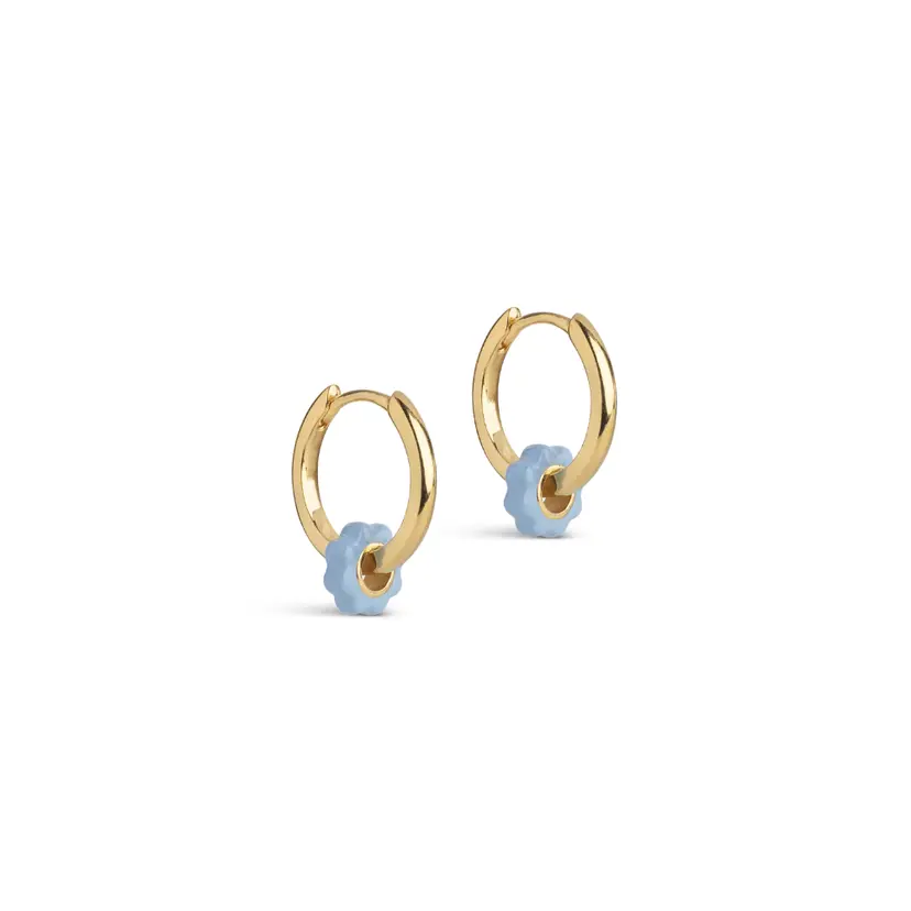 Enamel Enamel - Tokens Flower Steel Blue Hoops i forgyldt messing - E492GB-SteelBlue