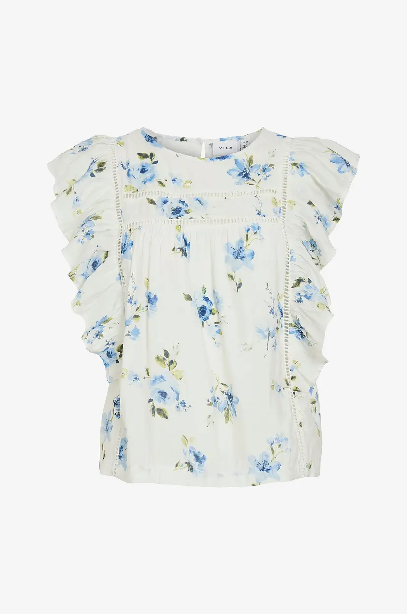 Vila Bluse viPrinted O-neck S/L Top - Hvit
