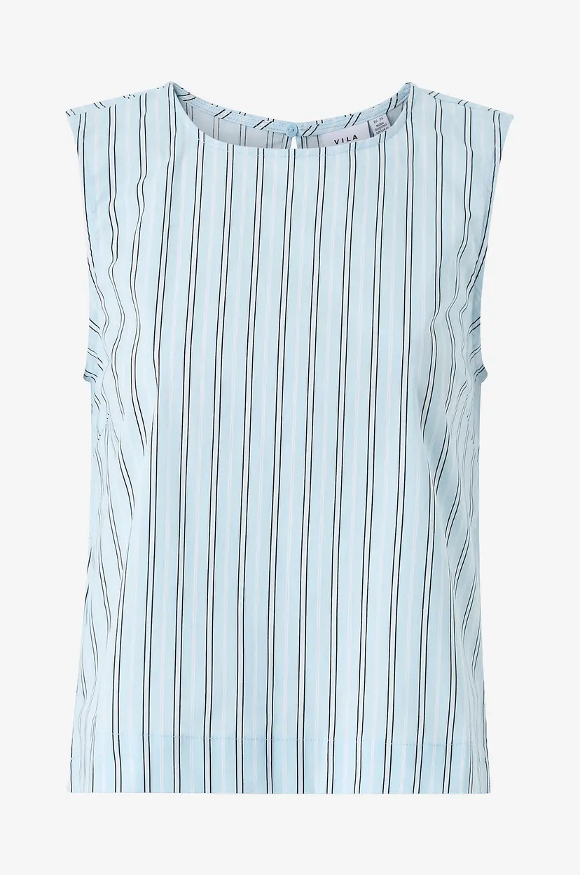 Vila Bluse viValencia O-neck S/L Short - Blå