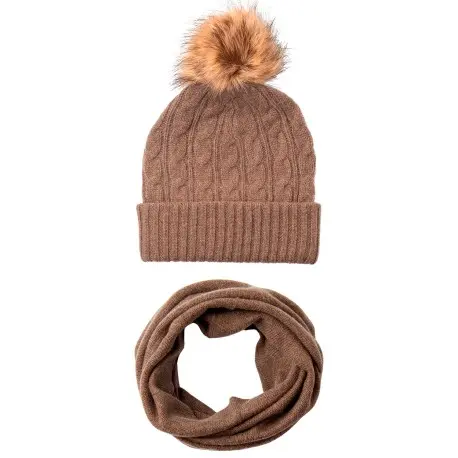 CASHMERE CULTURE Lue med dusk og halsvarmer i kasjmir – damesett, taupegrå