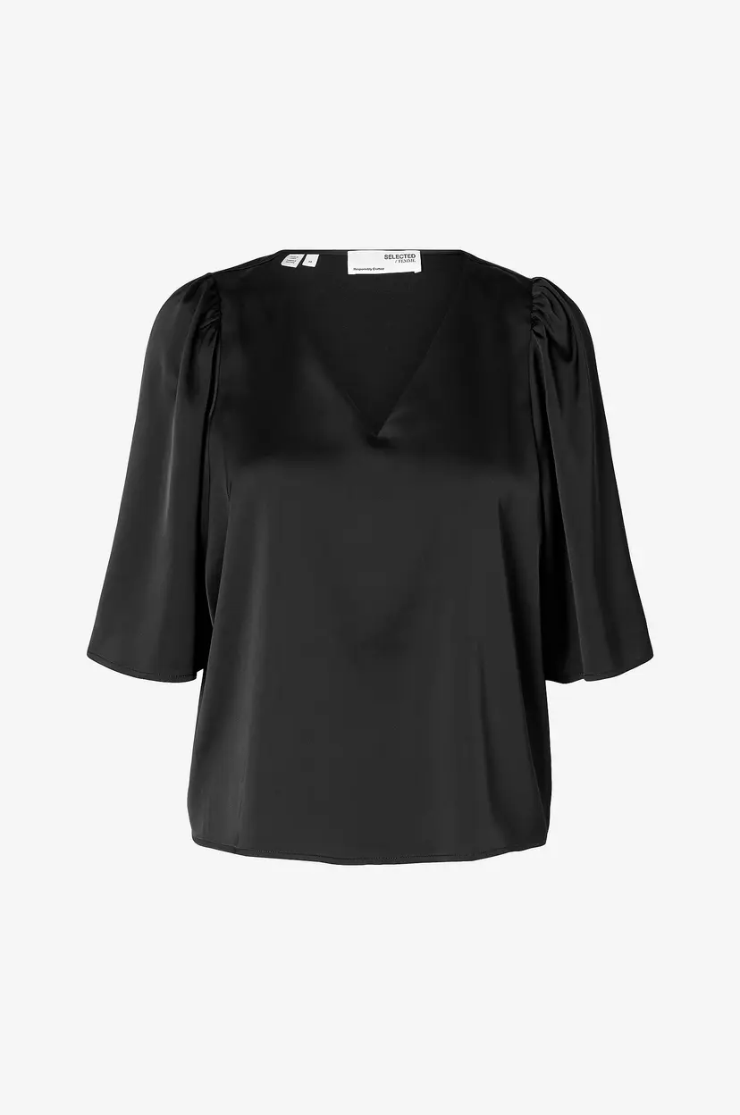 Selected Women Topp slfLena 2/4 V-neck Top D2 - Svart