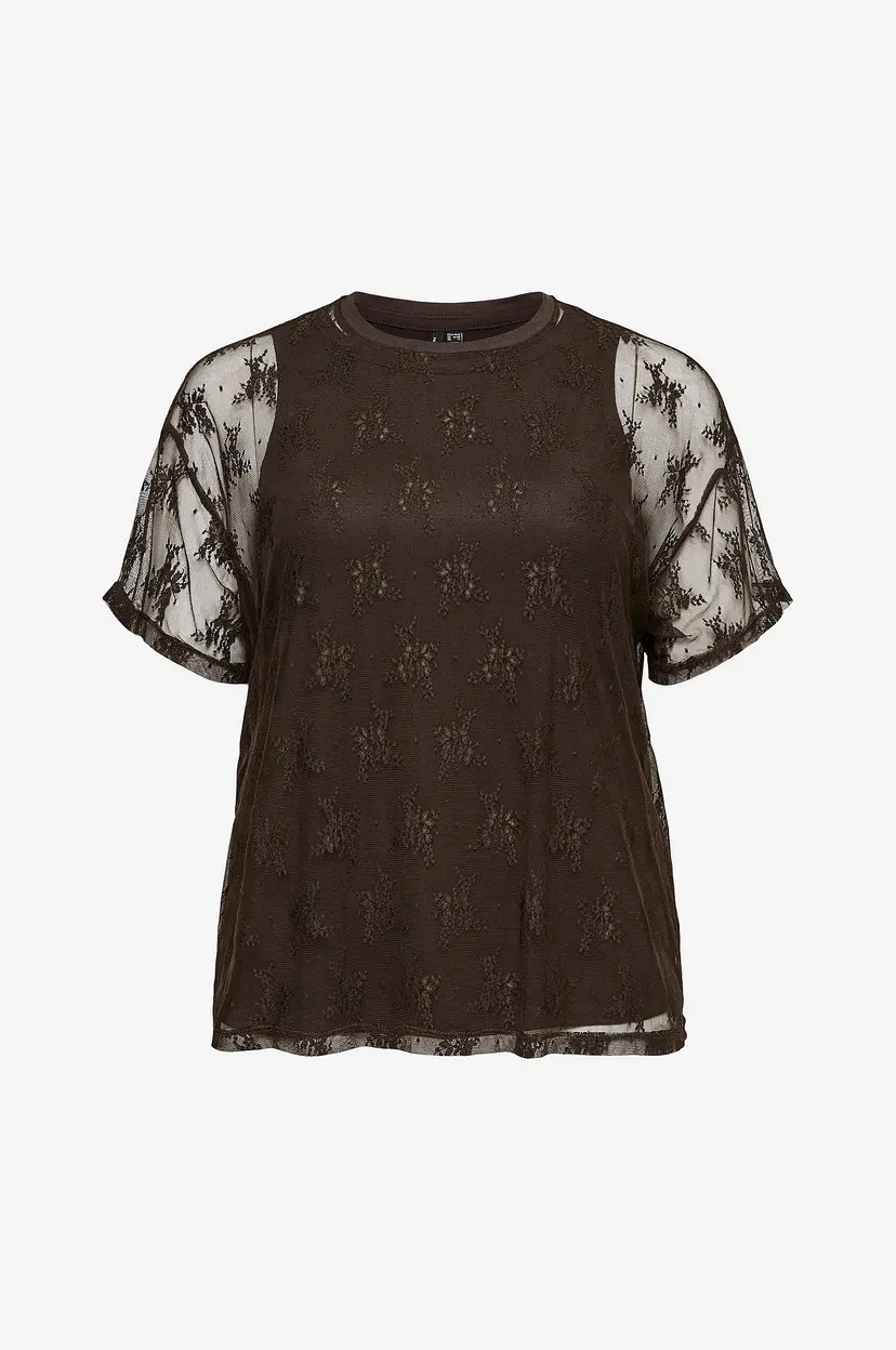 Vero Moda Curve Topp Vmcnikita S/S O-Neck Top Jrs Btq Fr - Brun