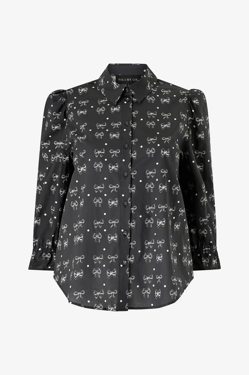 NO. 1 BY OX Skjorte Puff And 3/4 Sleeves w Flair Cuffs - Svart