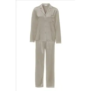 Damella Damella Woven Silk Plain Pyjamas Set Nougat silke Medium Dame