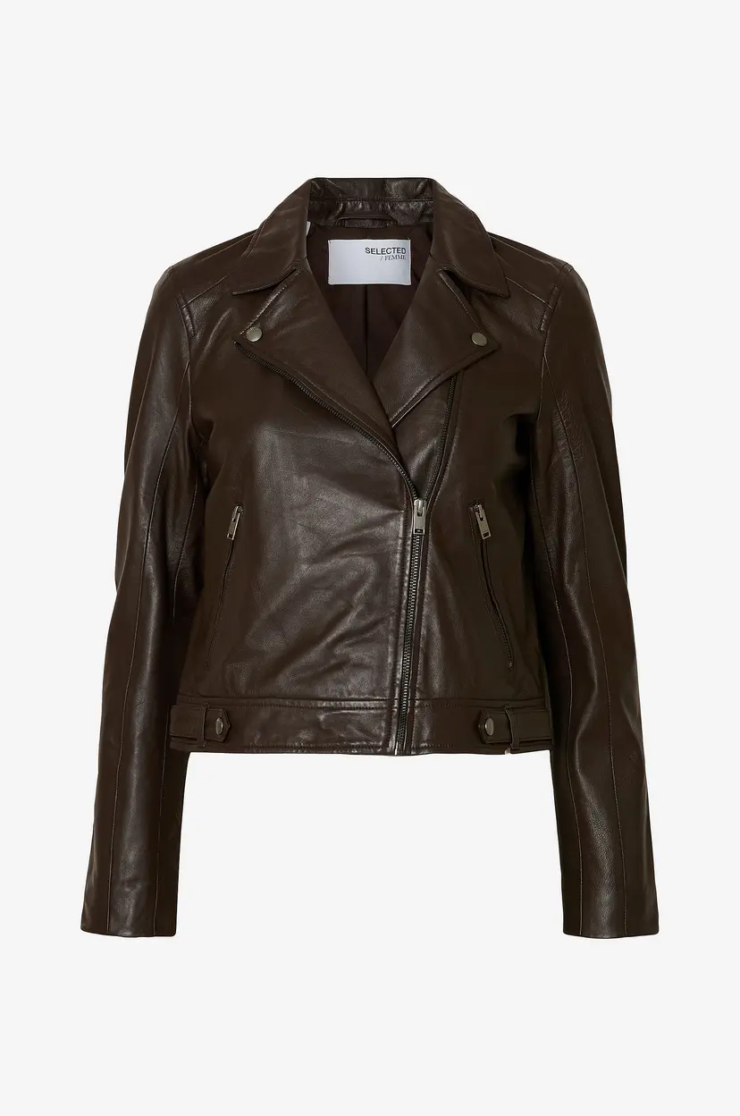 Selected Women Bikerjakke slfKatie Leather Jacket - Brun
