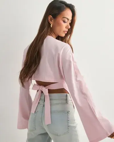 Nelly Nelly - Rosa - Open Back Tie LS Top