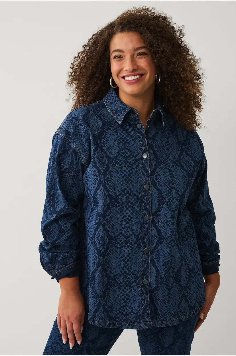 Zizzi Denimskjorte jOlivia L/S Snake - Blå
