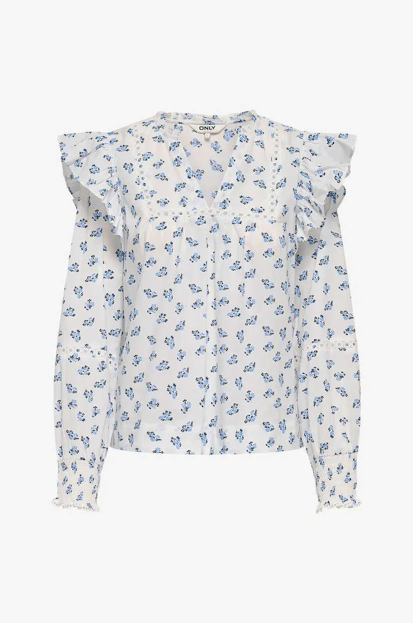 ONLY Bluse onlIdris LS Frill Tape - Blå