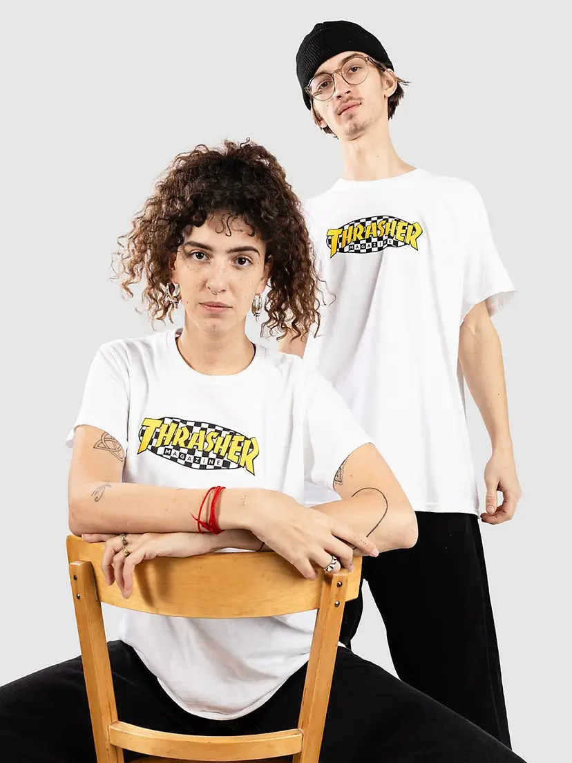 Thrasher Thrasher Checkered Oval T-skjorte hvit