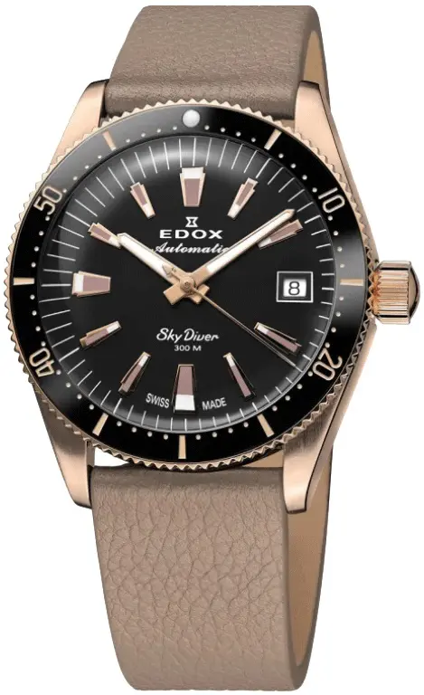 Edox Edox Dameklokke 80131-37RNC-NI Skydiver Sort/Lær Ø38 mm
