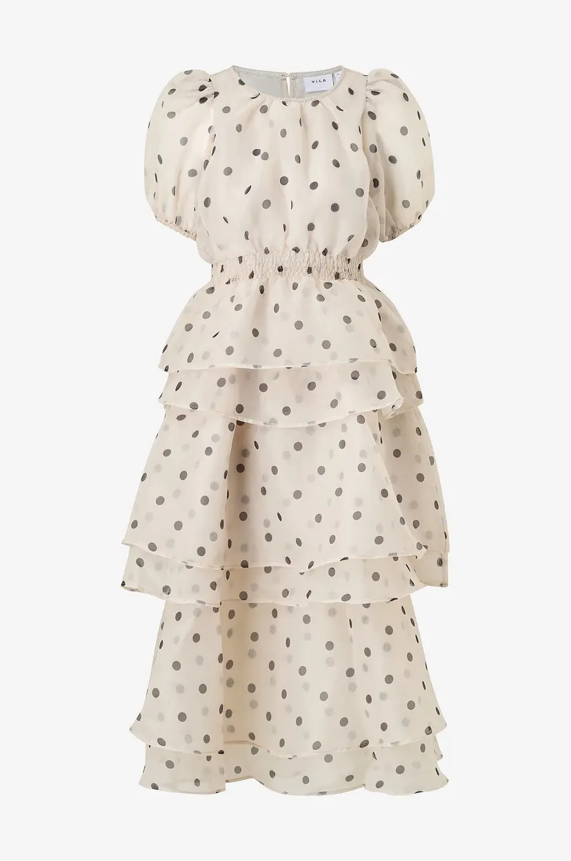 Vila Kjole viVane S/S O-neck Midi Dress - Beige