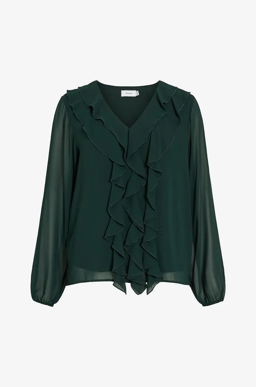 Vila Bluse viAne V-neck Frill - Grønn