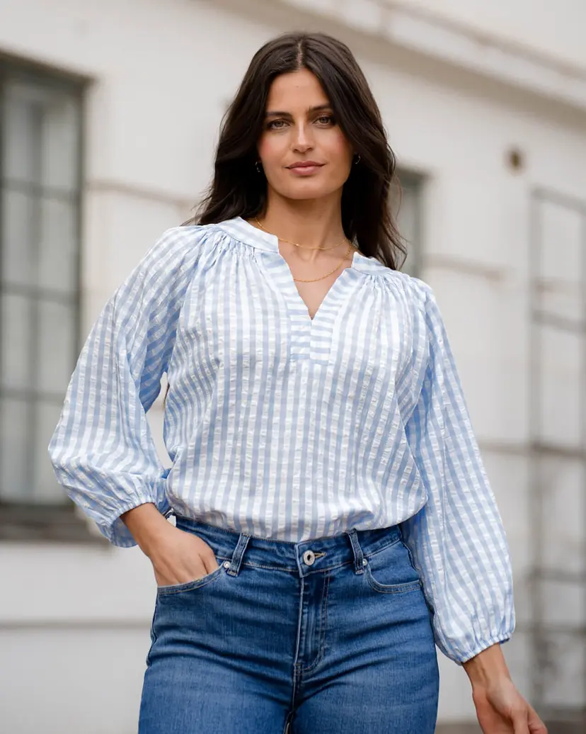 Floyd Bluse Akara Check - Blå - Str M