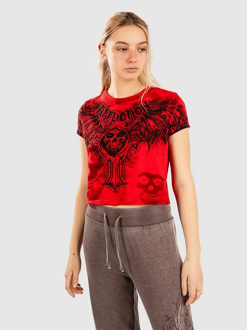 Affliction Affliction Misfits Bat Baby T-skjorte rød