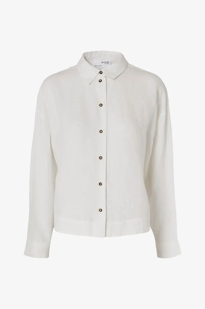 Selected Women Linskjorte slfLinnie LS Linen Shirt - Hvit