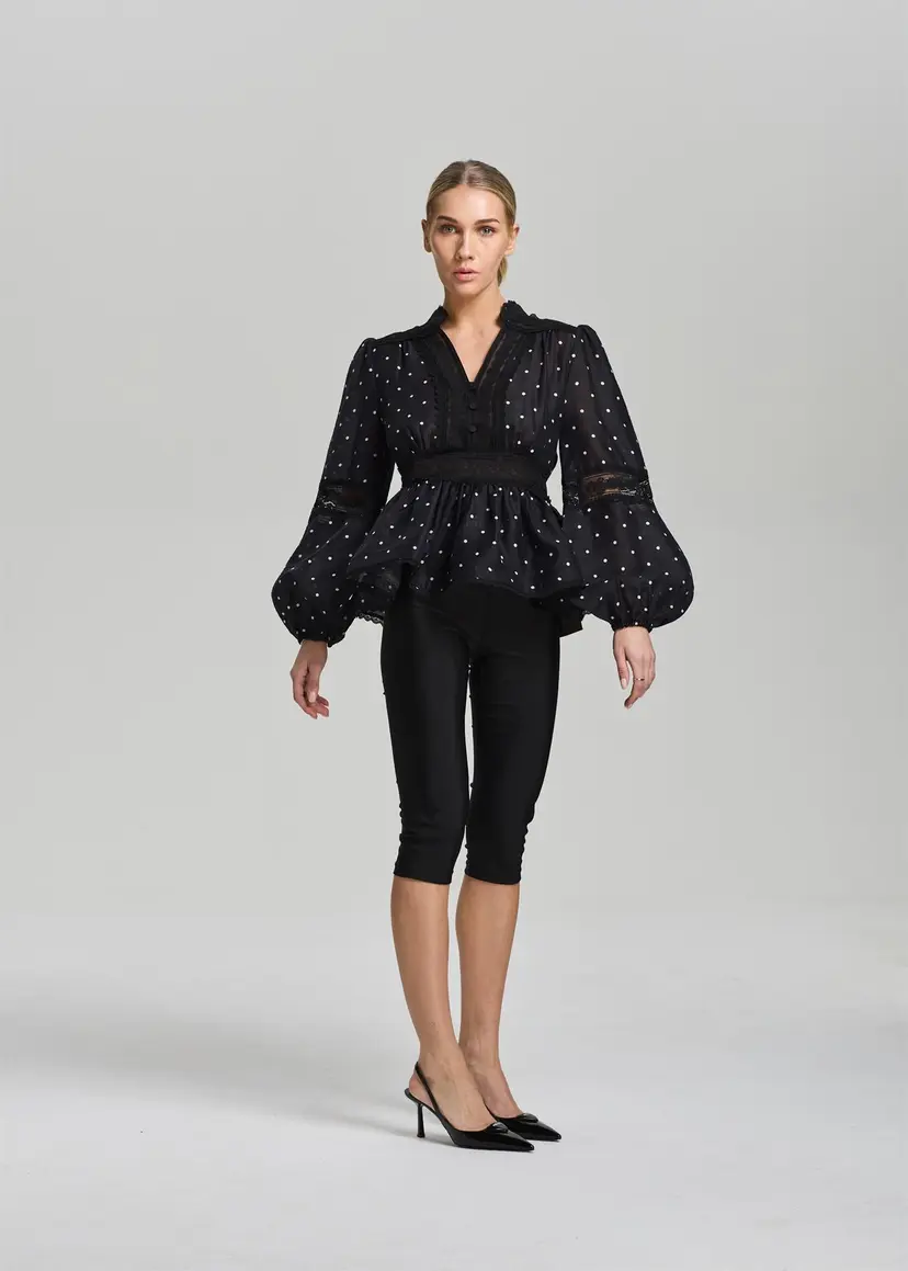 RAVN RAVN Aliah Dot Blouse Black Ivory Dots - S