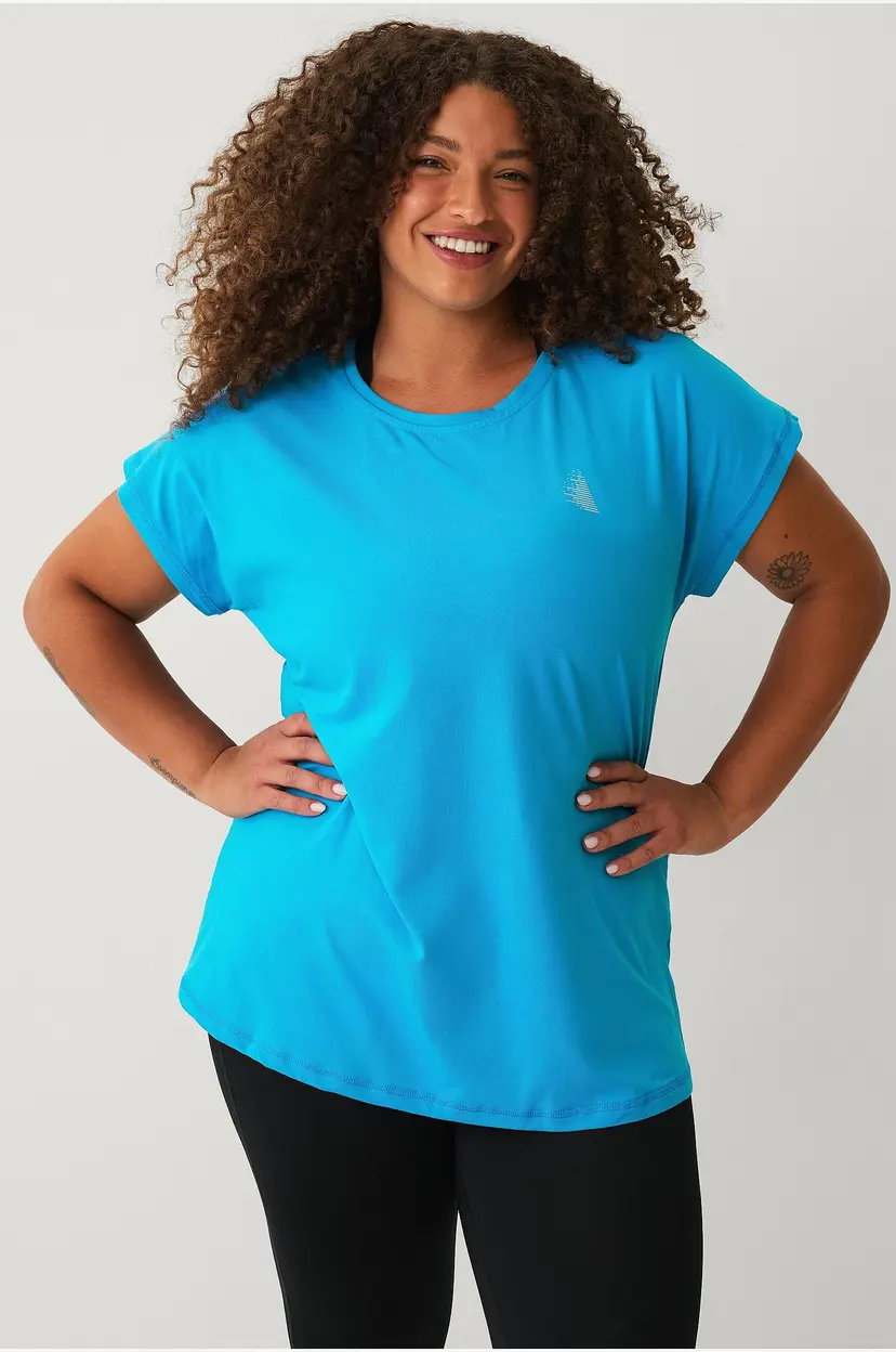 Zizzi Treningstopp Abasic, O-neck, Tee - Blå
