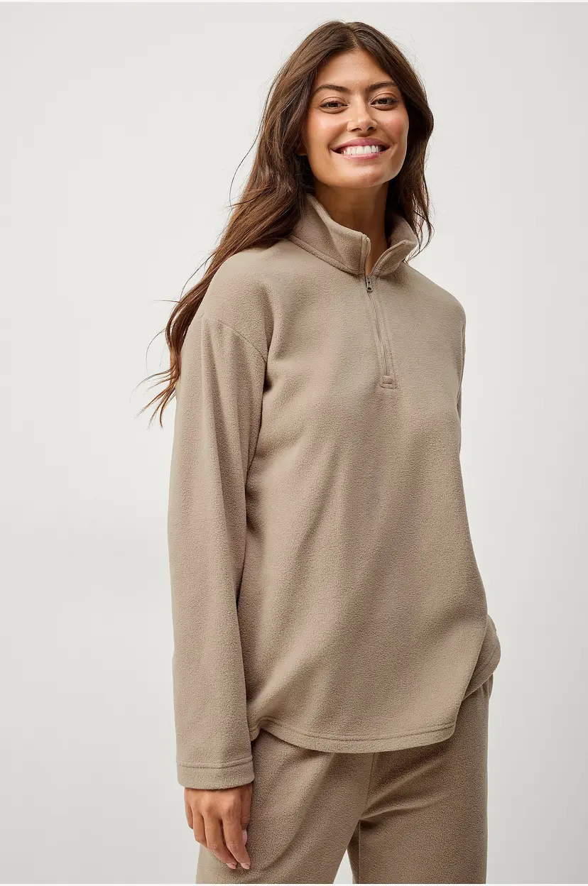 Ellos Collection Fleecetrøye med halv glidelås - Beige