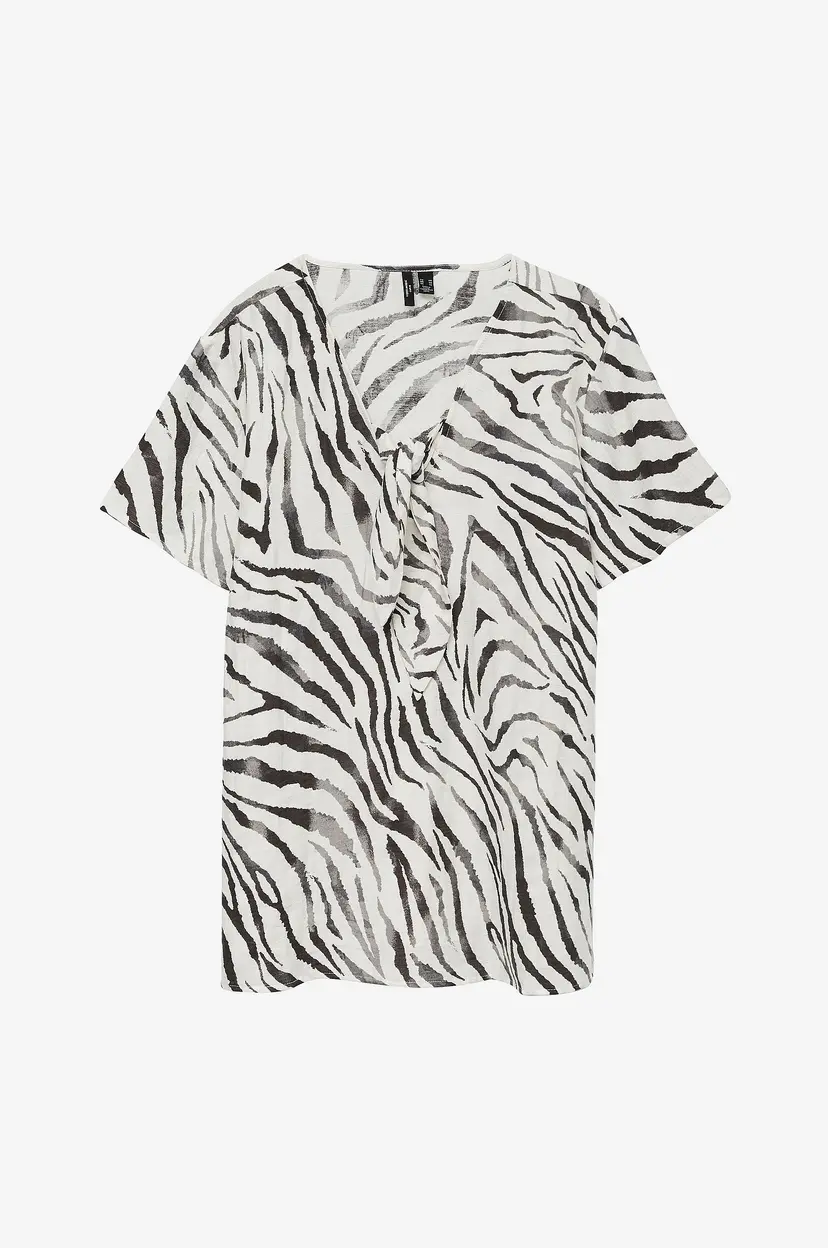 Vero Moda Curve Bluse vmcDora Desy S/S V-n Tie Top - Hvit