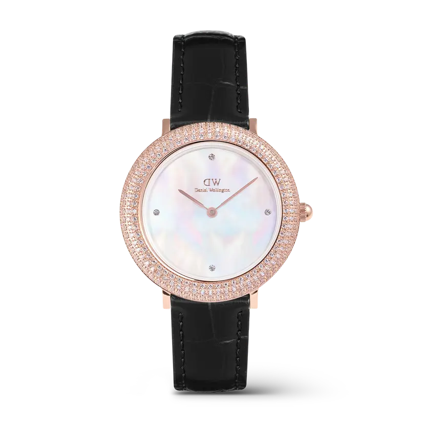 Daniel Wellington Rose Gold 32mm Watch Crystalline Bezel Black Croc | DW