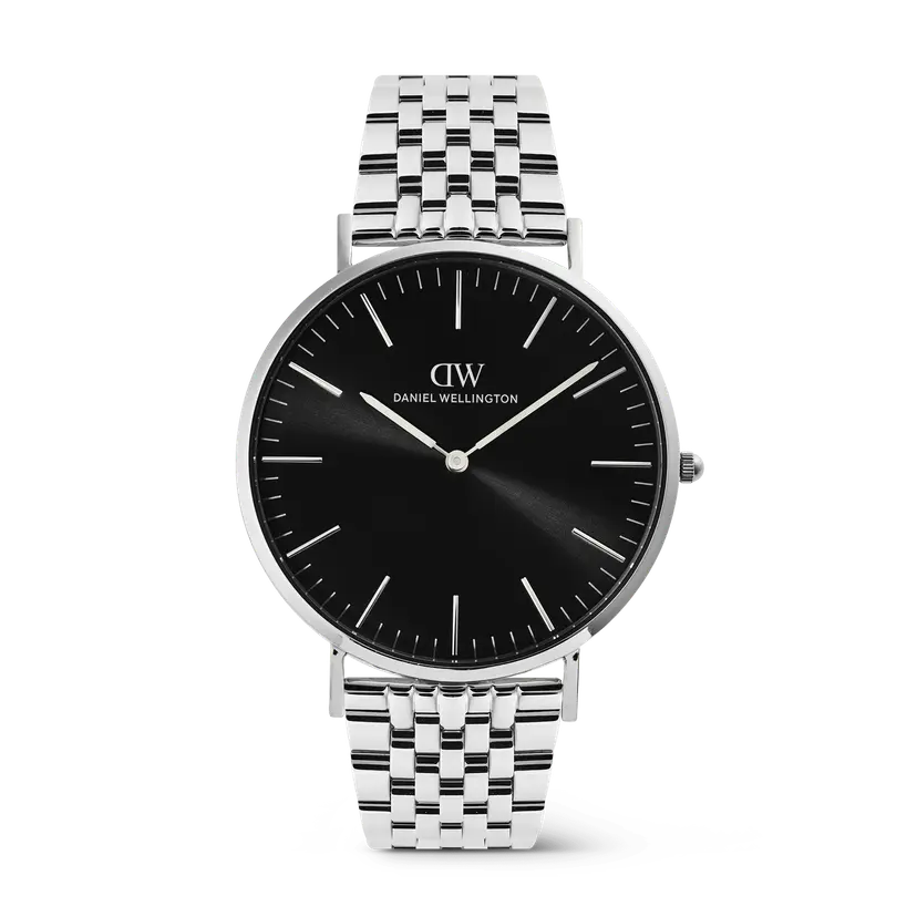 Daniel Wellington Silver 40mm Watch Classic 7-link Black | DW