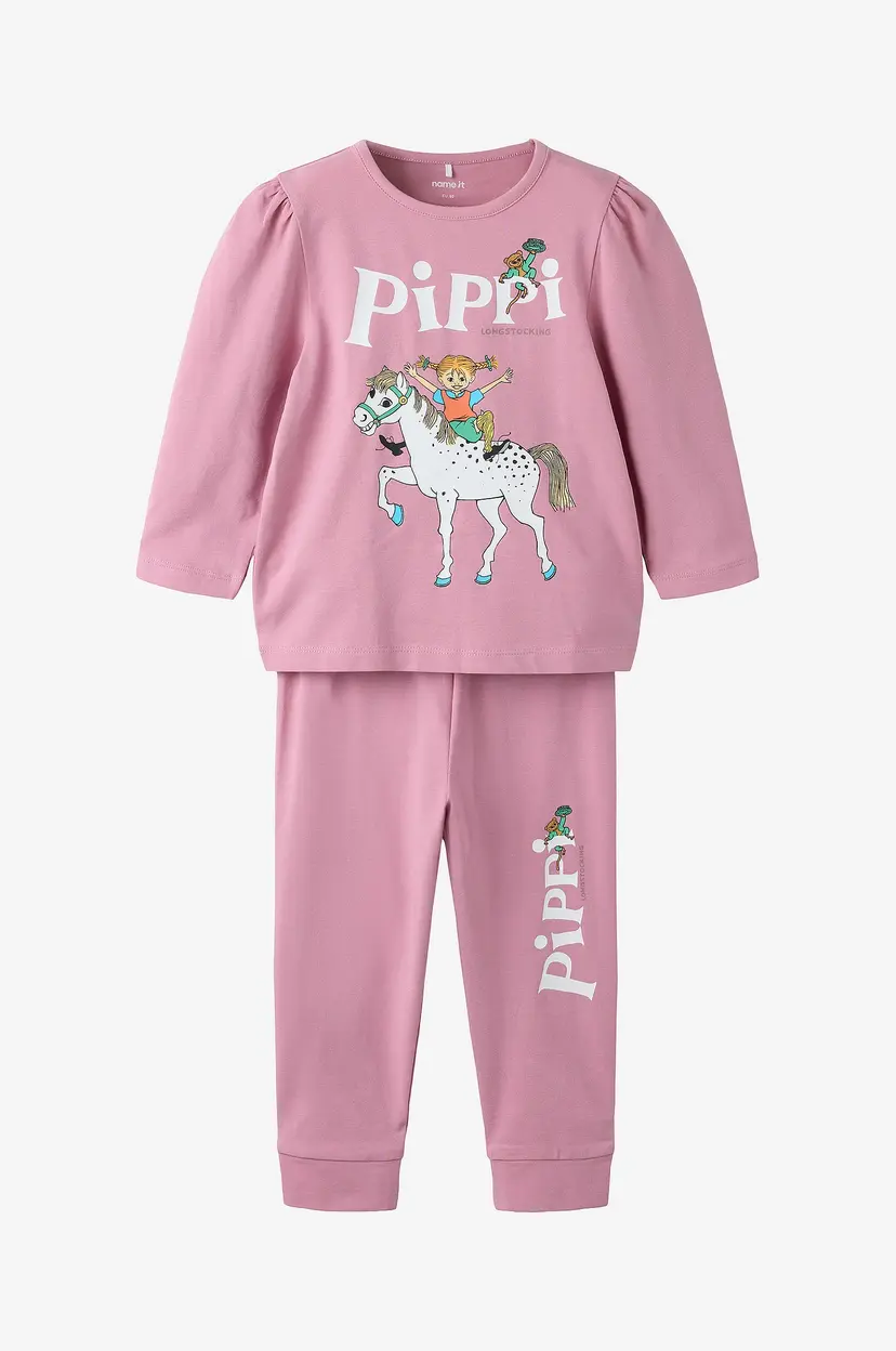 NAME IT Pysjsett Nmfsiri Pippi Ls Nightset Sky - Rosa