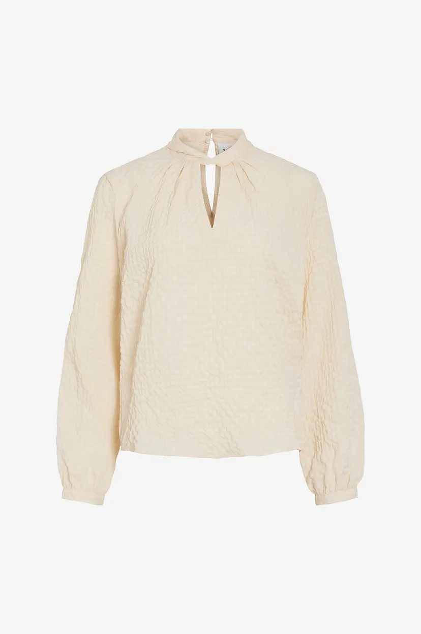 Vila Bluse viVeama L/S High Neck Top/pb - Beige