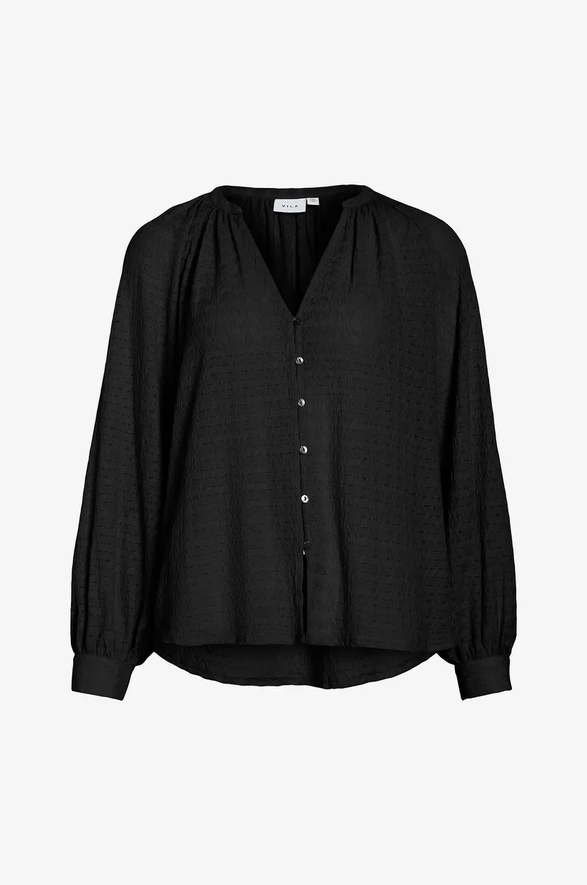 Vila Skjorte viBabera V-neck L/S Shirt - Svart