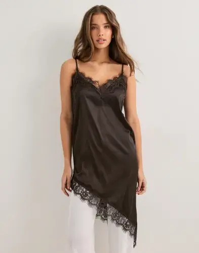 Pieces Pieces - Brun - Pcnomi Strap Satin Lace Dress Wvn D
