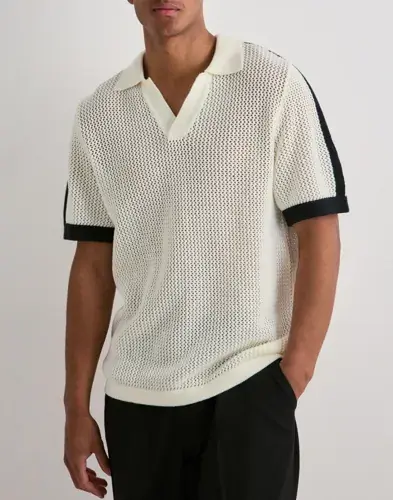 Les Deux Les Deux Logo Grid Knitted Polo Kortermet poloskjorte Hvit