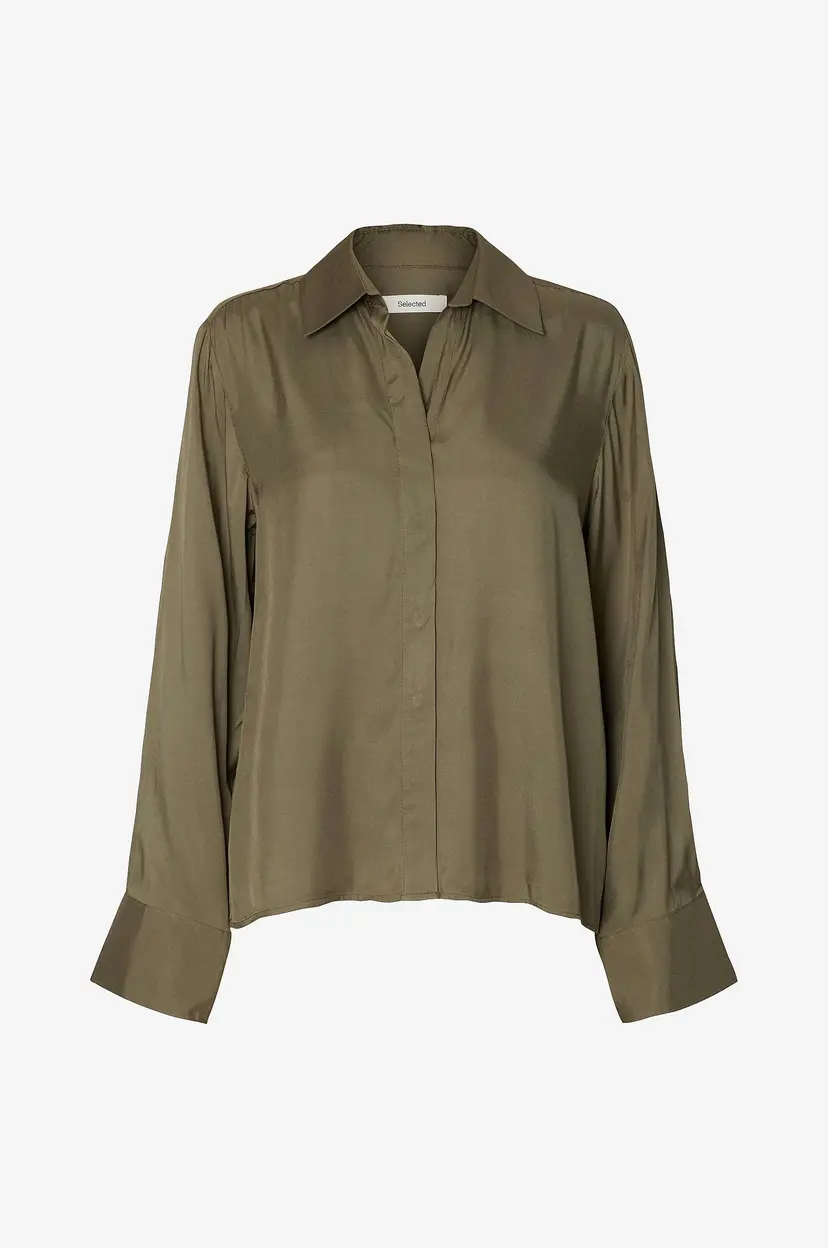 Selected Women Skjorte Slwjonna Reg Ls Open Collar Shirt N - Grønn