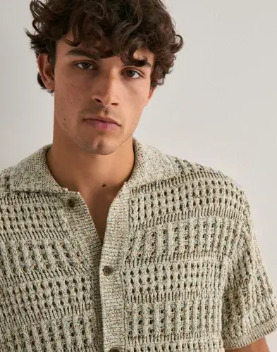 Les Deux Les Deux Elvin Structure Knitted SS Shirt Mønstrete skjorter Beige
